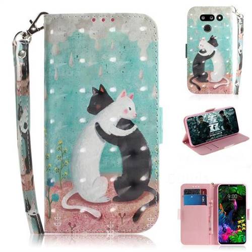Black and White Cat 3D Painted Leather Wallet Phone Case for LG G8 ThinQ (LG G8 ThinQ)