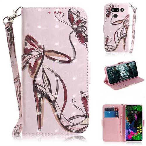 Butterfly High Heels 3D Painted Leather Wallet Phone Case for LG G8 ThinQ (LG G8 ThinQ)