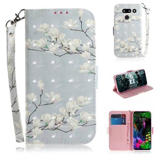 Magnolia Flower 3D Painted Leather Wallet Phone Case for LG G8 ThinQ (LG G8 ThinQ)