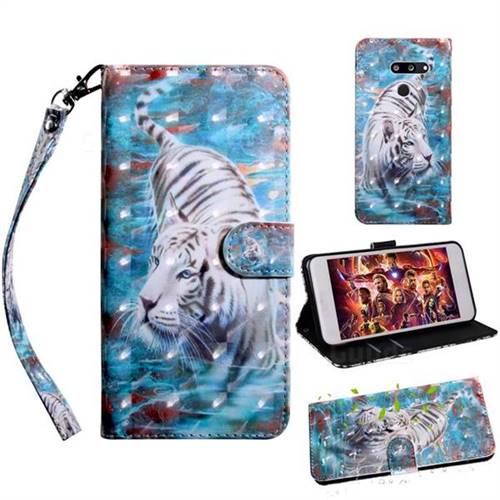White Tiger 3D Painted Leather Wallet Case for LG G8 ThinQ