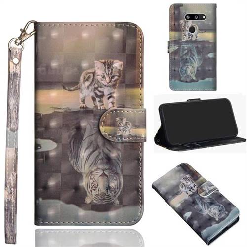 Tiger and Cat 3D Painted Leather Wallet Case for LG G8 ThinQ