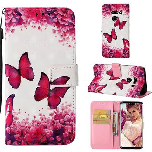 Rose Butterfly 3D Painted Leather Wallet Case for LG G8 ThinQ