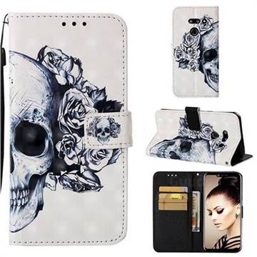 Skull Flower 3D Painted Leather Wallet Case for LG G8 ThinQ