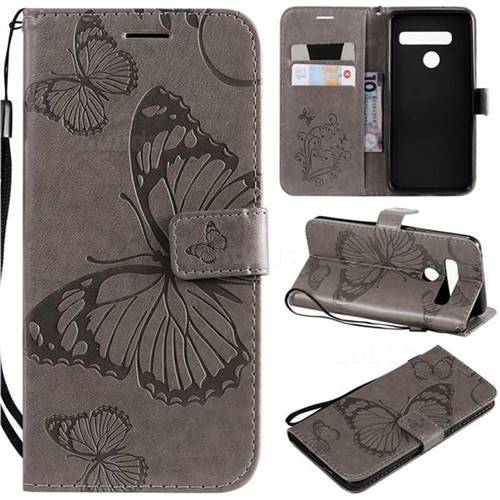 Embossing 3D Butterfly Leather Wallet Case for LG G8 ThinQ - Gray