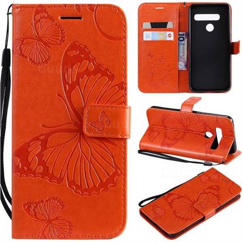 Embossing 3D Butterfly Leather Wallet Case for LG G8 ThinQ - Orange