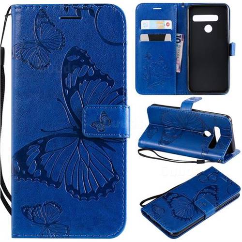 Embossing 3D Butterfly Leather Wallet Case for LG G8 ThinQ - Blue