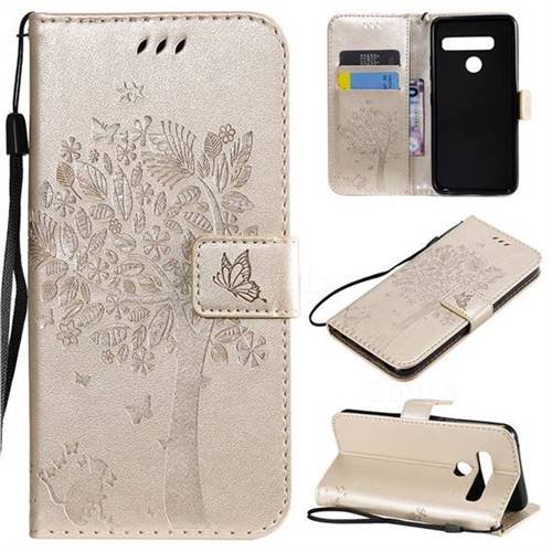Embossing Butterfly Tree Leather Wallet Case for LG G8 ThinQ - Champagne