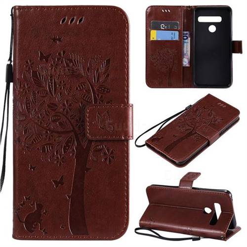 Embossing Butterfly Tree Leather Wallet Case for LG G8 ThinQ - Coffee