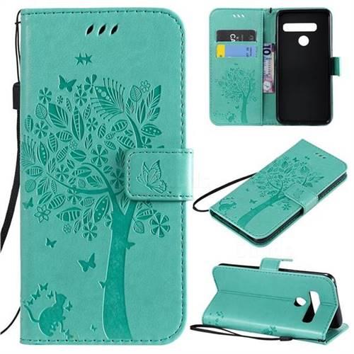 Embossing Butterfly Tree Leather Wallet Case for LG G8 ThinQ - Cyan