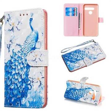 Blue Peacock 3D Painted Leather Wallet Phone Case for LG G8 ThinQ