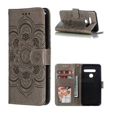 Intricate Embossing Datura Solar Leather Wallet Case for LG G8 ThinQ - Gray