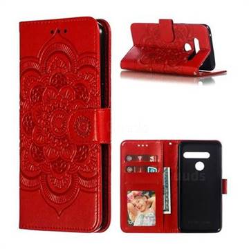 Intricate Embossing Datura Solar Leather Wallet Case for LG G8 ThinQ - Red
