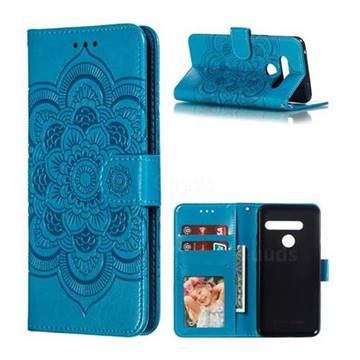 Intricate Embossing Datura Solar Leather Wallet Case for LG G8 ThinQ - Blue