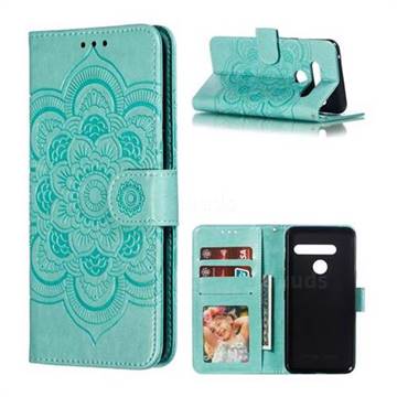 Intricate Embossing Datura Solar Leather Wallet Case for LG G8 ThinQ - Green