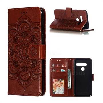 Intricate Embossing Datura Solar Leather Wallet Case for LG G8 ThinQ - Brown
