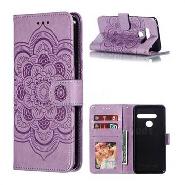 Intricate Embossing Datura Solar Leather Wallet Case for LG G8 ThinQ - Purple
