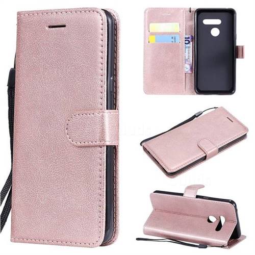 Retro Greek Classic Smooth PU Leather Wallet Phone Case for LG G8 ThinQ - Rose Gold