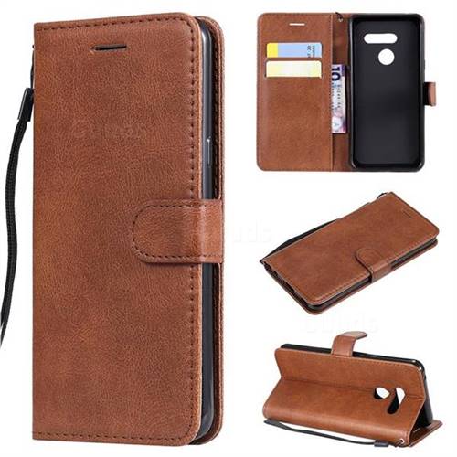 Retro Greek Classic Smooth PU Leather Wallet Phone Case for LG G8 ThinQ - Brown