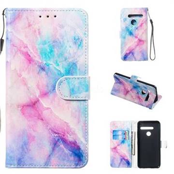 Blue Pink Marble Smooth Leather Phone Wallet Case for LG G8 ThinQ
