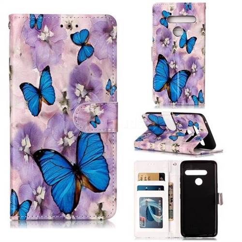 Purple Flowers Butterfly 3D Relief Oil PU Leather Wallet Case for LG G8 ThinQ