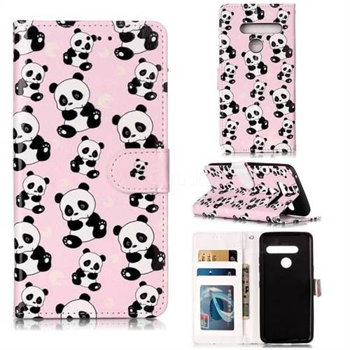 Cute Panda 3D Relief Oil PU Leather Wallet Case for LG G8 ThinQ