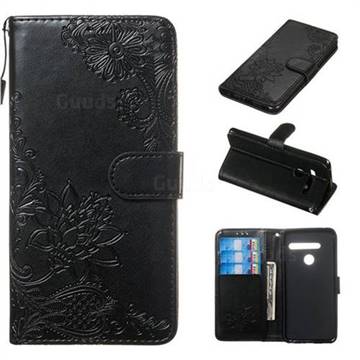 Intricate Embossing Lotus Mandala Flower Leather Wallet Case for LG G8 ThinQ (G8s ThinQ) - Black