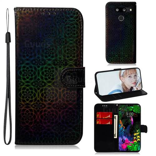 Laser Circle Shining Leather Wallet Phone Case for LG G8 ThinQ - Black