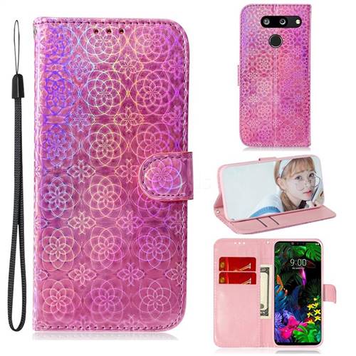 Laser Circle Shining Leather Wallet Phone Case for LG G8 ThinQ - Pink