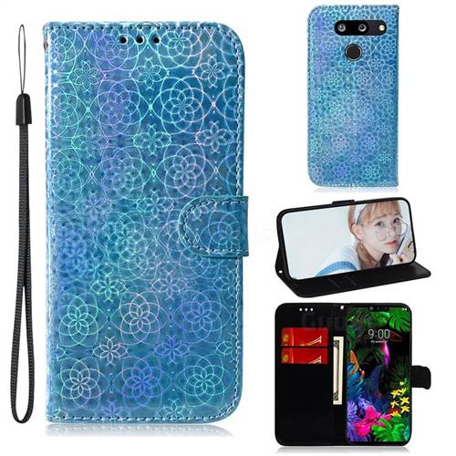 Laser Circle Shining Leather Wallet Phone Case for LG G8 ThinQ - Blue