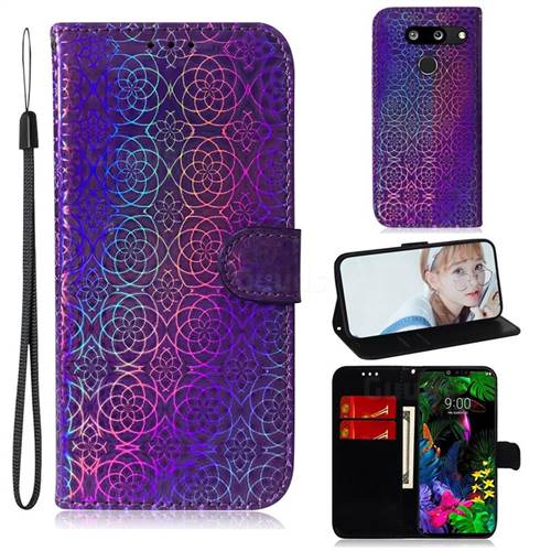 Laser Circle Shining Leather Wallet Phone Case for LG G8 ThinQ - Purple