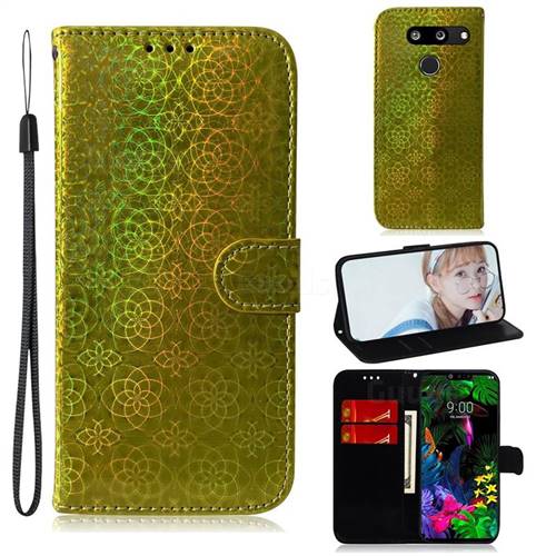 Laser Circle Shining Leather Wallet Phone Case for LG G8 ThinQ - Golden