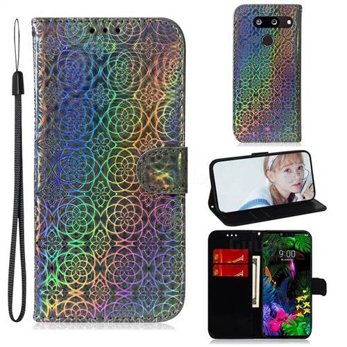 Laser Circle Shining Leather Wallet Phone Case for LG G8 ThinQ - Silver