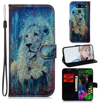 White Lion Laser Shining Leather Wallet Phone Case for LG G8 ThinQ