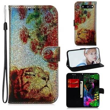 Tiger Rose Laser Shining Leather Wallet Phone Case for LG G8 ThinQ