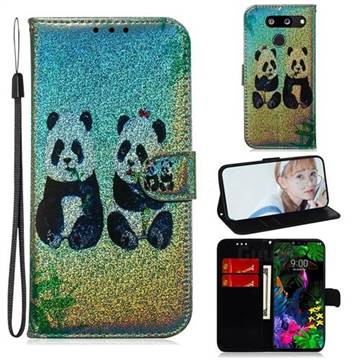 Two Pandas Laser Shining Leather Wallet Phone Case for LG G8 ThinQ