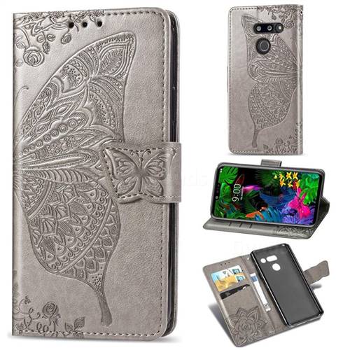 Embossing Mandala Flower Butterfly Leather Wallet Case for LG G8 ThinQ - Gray