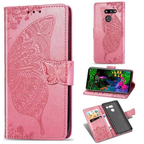 Embossing Mandala Flower Butterfly Leather Wallet Case for LG G8 ThinQ - Pink