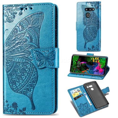 Embossing Mandala Flower Butterfly Leather Wallet Case for LG G8 ThinQ - Blue