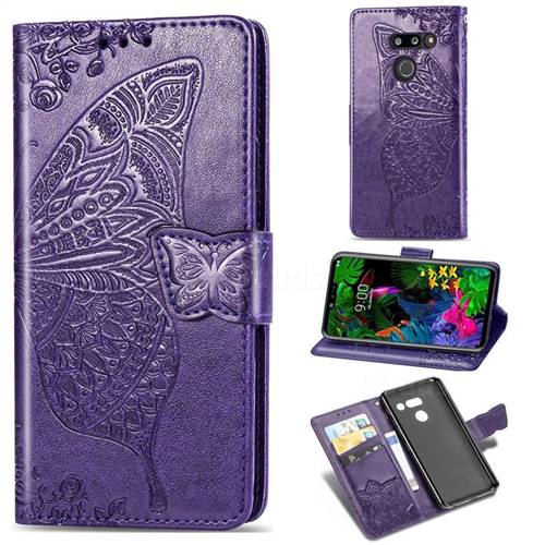 Embossing Mandala Flower Butterfly Leather Wallet Case for LG G8 ThinQ - Dark Purple