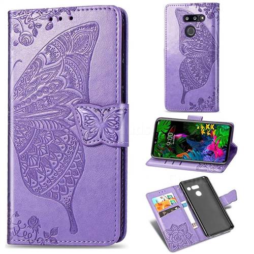 Embossing Mandala Flower Butterfly Leather Wallet Case for LG G8 ThinQ - Light Purple