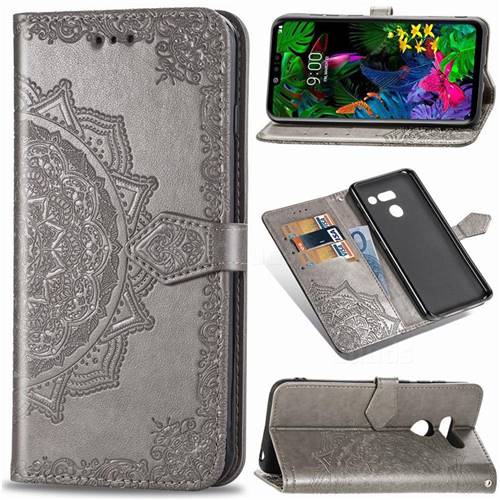 Embossing Imprint Mandala Flower Leather Wallet Case for LG G8 ThinQ - Gray