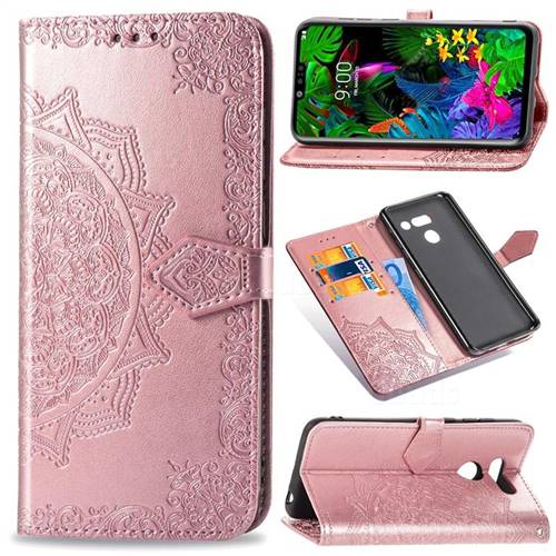 Embossing Imprint Mandala Flower Leather Wallet Case for LG G8 ThinQ - Rose Gold