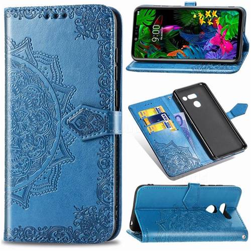 Embossing Imprint Mandala Flower Leather Wallet Case for LG G8 ThinQ - Blue