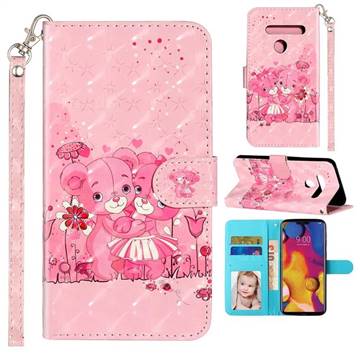 Pink Bear 3D Leather Phone Holster Wallet Case for LG G8 ThinQ