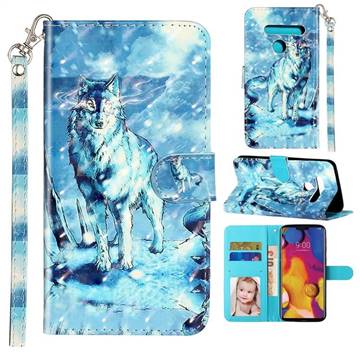 Snow Wolf 3D Leather Phone Holster Wallet Case for LG G8 ThinQ