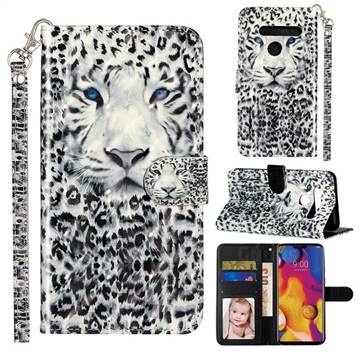 White Leopard 3D Leather Phone Holster Wallet Case for LG G8 ThinQ