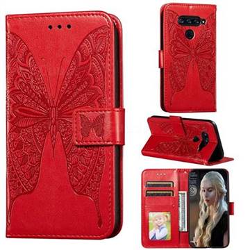 Intricate Embossing Vivid Butterfly Leather Wallet Case for LG G8 ThinQ - Red