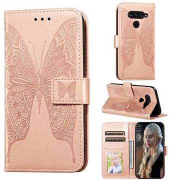 Intricate Embossing Vivid Butterfly Leather Wallet Case for LG G8 ThinQ - Rose Gold