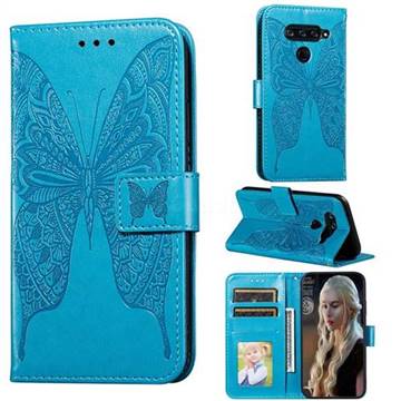 Intricate Embossing Vivid Butterfly Leather Wallet Case for LG G8 ThinQ - Blue