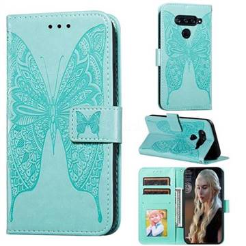 Intricate Embossing Vivid Butterfly Leather Wallet Case for LG G8 ThinQ - Green